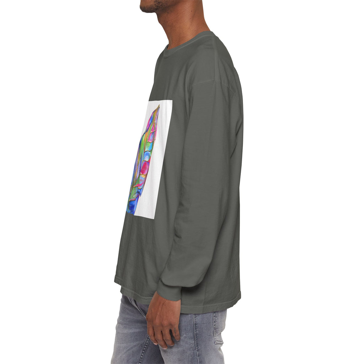 Long Sleeve T-Shirt — Colorful Abstract Leaf Art (ST Back Print)